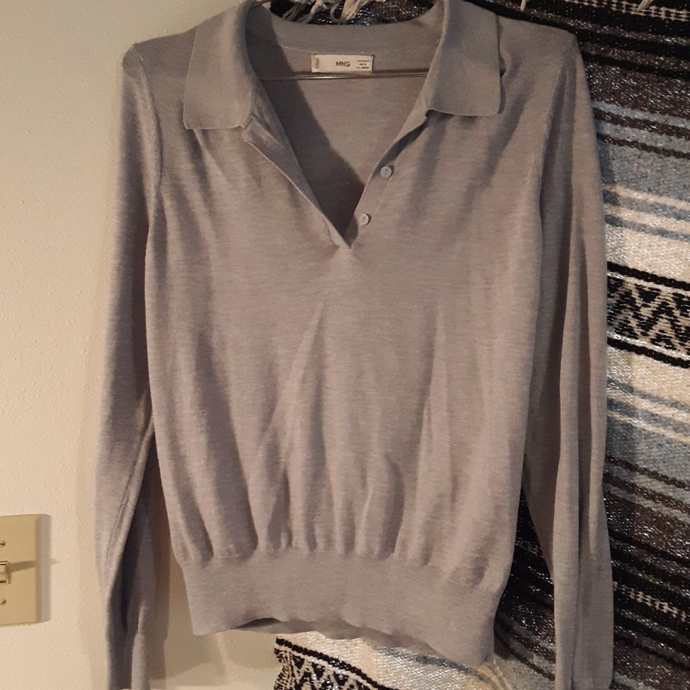 mango M ~ soft cashmere blue polo sweater